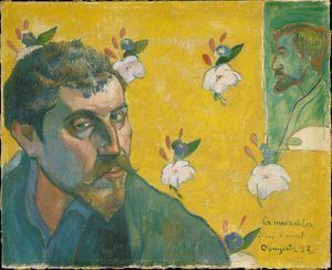 Paul Gauguin, Selbstporträt mit dem Porträt Bernards („Les Miserables“), Ende September 1888, Öl auf Leinwand (Van Gogh Museum, Amsterdam (Vincent van Gogh Stiftung))