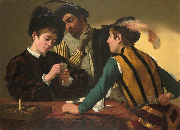 Caravaggio, Die Falschspieler, um 1595, Öl auf Leinwand, 94,2 x 130,9 cm (Kimbell Art Museum, Fort Worth, INv.-Nr. AP 1987.06)