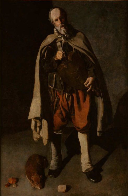 Georges de La Tour, Der Drehleier Spieler mit einem Hund, Öl auf Leinwand, 186 x 120 cm (Musée du Mont-de-piète-Ville de Bergues, Brügge)