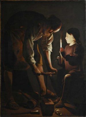 Georges de La Tour, Hl. Joseph als Zimmermann, Öl auf Leinwand, 137 x 102 cm (Musée du Louvre, Département des Peintures. Donation Percy Moore Turner, 1948, Paris, Inv.-Nr. 1948-27)