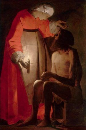 Georges de La Tour, Hiob und seine Frau, Öl auf Leinwand, 145 x 97 cm (Musée départemental d'art ancien et contemporain, Épinal)