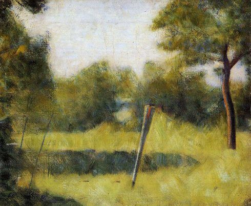 Georges Seurat, Landschaft mit Stecken, 1881/82, Öl auf Leinwand, 38 x 46,1 cm (Kunstmuseums, Basel, Dr. h.c. Émile Dreyfus-Stiftung)