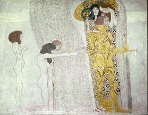 Gustav Klimt, Beethovenfries: Ritter, 1901-1902, Gesamtmaße 2,15 m x 34,14 m, Mischtechnik, Belvedere, Wien / Leihgabe in der Secession, Wien © BDA.