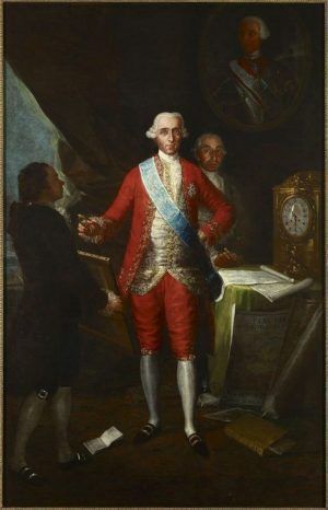 Francisco de Goya, Der Graf von Floridablanca, 1783, Öl auf Leinwand, 260 x 166 cm (Colección Banco de España, P-324 © Colección Banco de España).