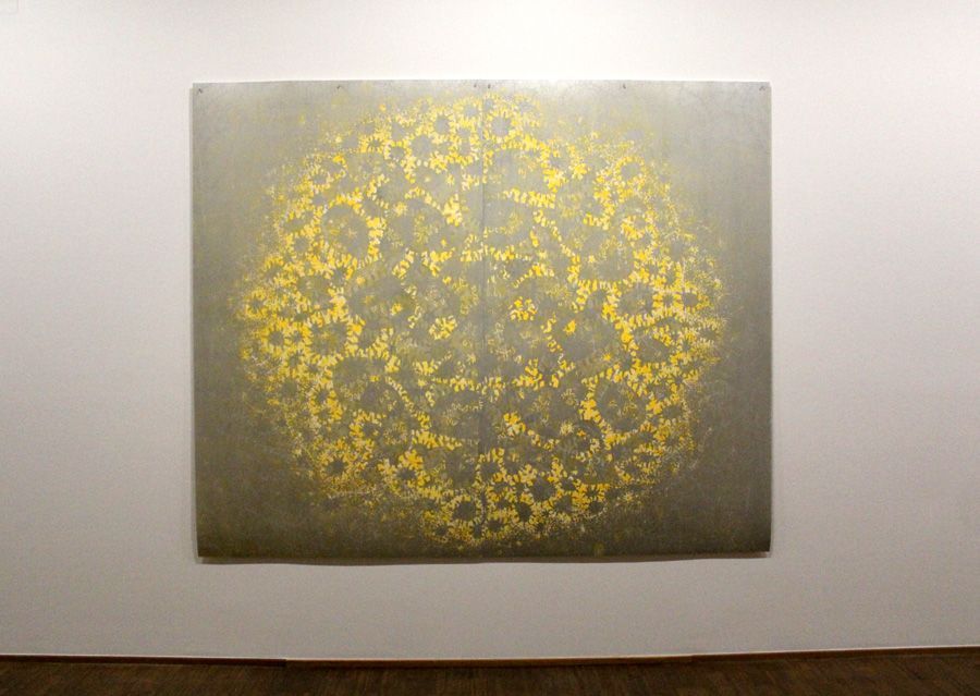 Gunter Damisch, Sonnensilber Weltflimmerzentrum, 199 x 242 cm, 2-teilig, Unikat, 2013, Foto: Alexandra Matzner.