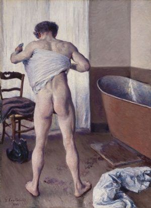 Gustave Caillebotte, Mann im Bad, 1884, Öl auf Leinwand, 144,8 × 114,3 cm (Museum of Fine Arts, Boston, Museum purchase with funds by exchange from an Anonymous gift, Bequest of William A. Coolidge, Juliana Cheney Edwards Collection, and from the Charles H. Bayley Picture and Painting Fund, Edward Jackson Holmes Fund, Fanny P. Mason Fund in memory of Alice Thevin, Arthur Gordon Tompkins Fund, Gift of Mrs. Samuel Parkman Oliver-Eliza R. Oliver Fund, Sophie F. Friedman Fund, Robert M. Rosenberg Family Fund, and funds donated in honor of George T. M. Shackelford, Chair, Art of Europe, and Arthur K. Solomon Curator of Modern Art, 1996-2011).