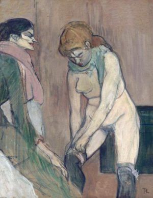 Henri de Toulouse-Lautrec, Femme tirant son bas, 1894, Öl auf Leinwand , 58 x 46 cm. Musée d’Orsay, Paris © bpk | RMN - Grand Palais | Hervé Lewandowski.