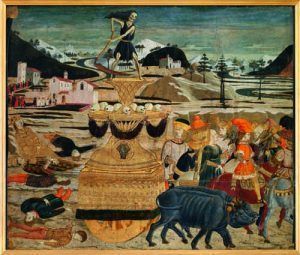 Antonfrancesco di Giovanni detto lo Scheggia (San Giovanni Valdarno, Arezzo, 1406-Firenze, 1486), Triumph des Todes, 1465–1470, Tempera auf Holz, 55,5 x 65 cm, Siena, Museo Civico © 2014 Foto Scala, Firenze - su concessione Ministero Beni e Attività Culturali.