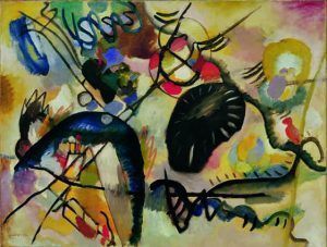 Wassily Kandinsky (Moskau 1866–1944 Neully-sur- Seine, Paris), Schwarzer Fleck I, 1912, Öl auf Leinwand, 100 x 130 cm, Sankt Petersburg, The State Russian Museum © Mondadori Portfolio/AKG Images.