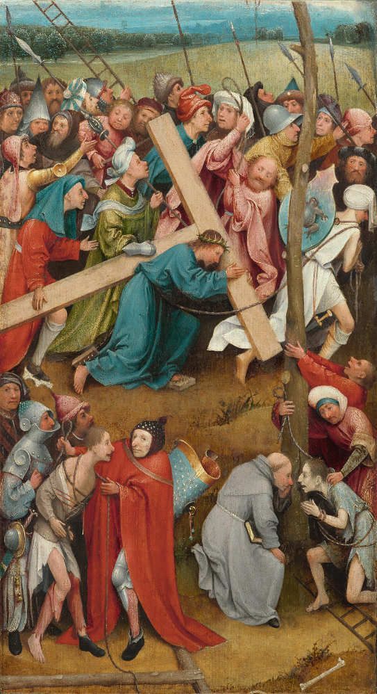 Hieronymus Bosch, Die Kreuztragung Christi / Christuskind, um 1490–1510, Öl auf Eichenholz, 59,7 x 32 cm (Kunsthistorisches Museum, Gemäldegalerie, gg-6429, Wien)