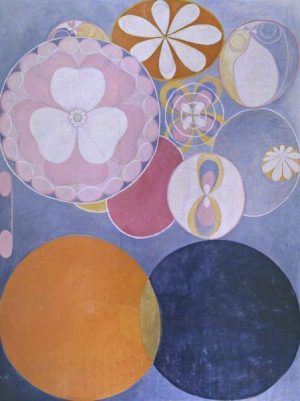 Hilma af Klint, Die zehn Größten, Nr. 2, Kindheit, Gruppe IV, 1907, Öl und Tempera auf Papier, auf Pappe montiert, 328 x 240 cm © Stiftelsen Hilma af Klints Verk / Albin Dahlström.