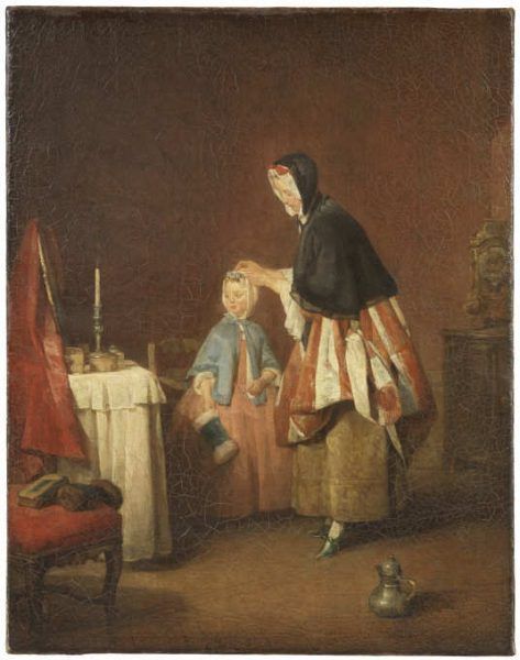Jean Siméon Chardin, Die Morgentoilette, um 1741, Öl auf Leinwand, 49 x 39 cm (Nationalmuseums, Stockholm)