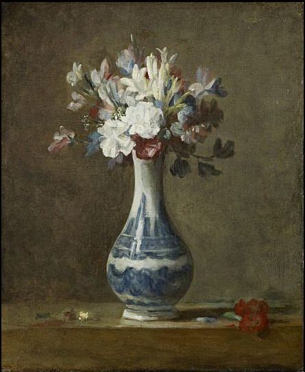 Jean Siméon Chardin, Vase mit Blumen, Detail, frühe 1760er, Öl auf Leinwand, 45.2 x 37.1 cm (Scottish National Gallery, Purchased with the aid of the Cowan Smith Bequest Fund 1937, NG 1883)