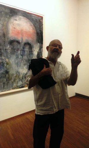 Jim Dine vor „Big Crying Head“ (1989), Albertina, Wien, Foto: Alexandra Matzner.