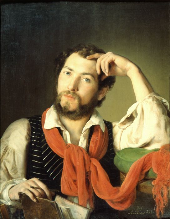 Johann Baptist Reiter, Selbstbildnis mit rotem Schal, 1842, Oberösterreichisches Landesmuseum.