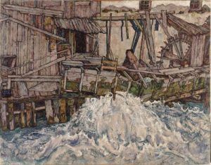 Egon Schiele, Zerfallende Mühle, 1916, Öl auf Leinwand (Land Niederösterreich, Landessammlungen Niederösterreich, Foto: Manfred Thumberger)