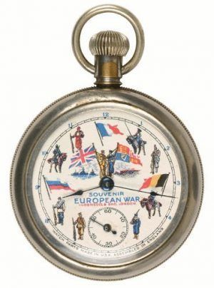 Taschenuhr Ingersoll „Souvenir European War“; 1914; Furtwangen, Deutsches Uhrenmuseum.