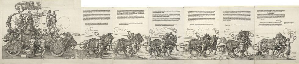 Albrecht Dürer, Der große Triumphwagen, Holzschnitt, 1. Ausgabe, Maße gesamt 45 x 222,8 cm, 1520-1522 © Albertina, Wien.