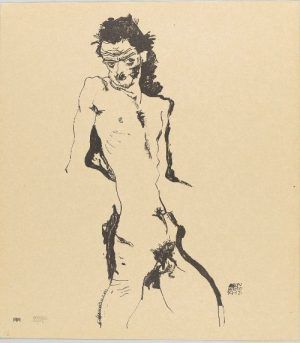 Egon Schiele, Akt, 1912, aus der Sema-Mappe, Lithographie, Blatt: 45 x 40 cm, Staatsgalerie Stuttgart, Graphische Sammlung.