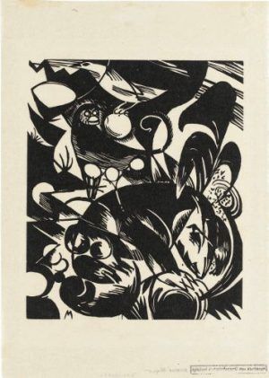 Franz Marc, Schöpfungsgeschichte I, 1914, aus der III. Bauhaus-Mappe, Holzschnitt, Blatt: 35,2 x 24,8 cm, Staatsgalerie Stuttgart, Graphische Sammlung.