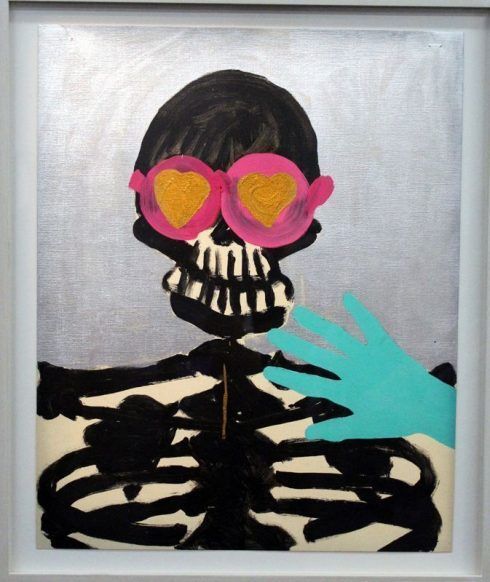Kiki Kogelnik, Untiteled (Sceleton with glasses), ca. 1963, 51 x 41 cm, Aryl auf Karton mit Leinwandstruktur © Kiki Kogelnik Foundation Vienna/New York, Foto: Alexandra Matzner.