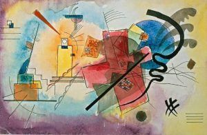 Wassily Kandinsky, Entwurf zu ›Gelb – Rot – Blau‹, 1925, Aquarell, Tusche und Bleistift auf Papier, Privatbesitz.