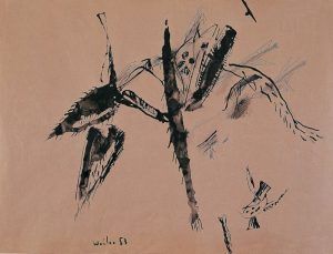 Max Weiler, Naturformen VI, 1953, Pinsel und Feder in Tusche auf Papier, KR Dr. Hans Klocker und Dr. Wolfgang Klocker-Stiftung © Yvonne Weiler.