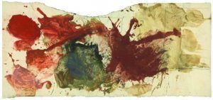 Max Weiler, Probierblatt zu Wie eine Landschaft, rostroter Berg, 1963, Eitempera auf Papier, 20,5 cm x 44 cm (Privatbesitz) Foto: pixelstorm, Wien © Yvonne Weiler.