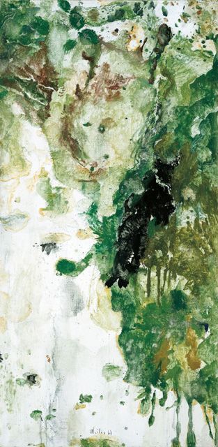 Max Weiler, Wie eine Landschaft, Nässe, Moos und Gräser, 1964, Eitempera auf Leinwand, 196,5 x 96 cm (Gemäldegalerie der Akademie der bildenden Künste Wien) © Yvonne Weiler.
