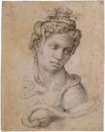 Michelangelo, Halbfigur der Kleopatra (Recto), um 1533, Stift in Schwarz (© Casa Buonarroti, Florenz).