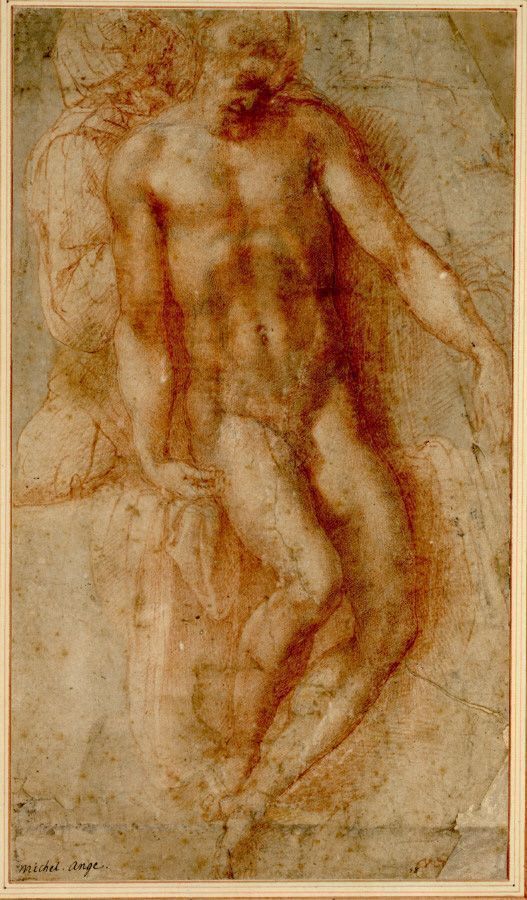 Michelangelo, Pietà, um 1530-36, Rötel über schwarzer Kreide und Griffelvorzeichnung (© Albertina, Wien).