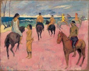 Paul Gauguin, Cavaliers sur la plage (II), 1902, Reiter am Strand (II), Öl auf Leinwand, 73,8 x 92,4 cm, Privatsammlung.