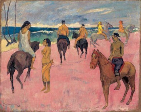 Paul Gauguin, Cavaliers sur la plage (II), 1902, Reiter am Strand (II), Öl auf Leinwand, 73,8 x 92,4 cm, Privatsammlung.