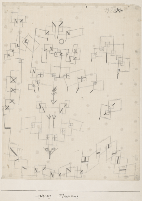Paul Klee, Fliegersturz, 1920, 209, Feder auf Papier auf Karton, 28 x 22 cm, Zentrum Paul Klee, Bern, Inv. Nr. PKS Z 447.