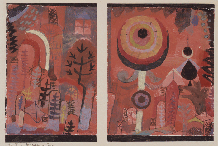 Paul Klee, Blumengärten von Taora, 1918,77, Aquarell auf Kreidegrundierung auf Papier, zerschnitten und neu kombiniert, auf Karton, 16 x 11,3 cm und 15,9 x 13,3 cm, Allen Memorial Art Museum, Oberlin College, Oberlin, Friends of Art Fund, 1953, Inv. Nr. 1953.222.