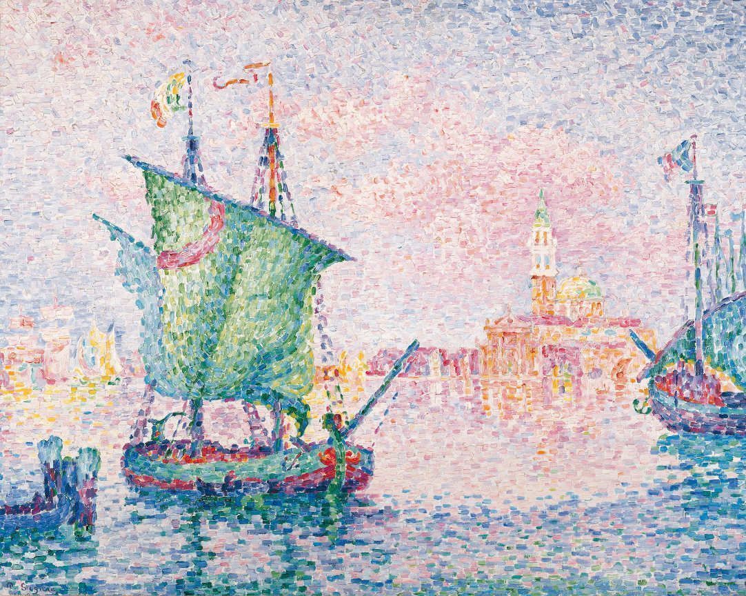 Paul Signac, Venedig, die rosa Wolke (Ankerplatz bei der Giudecca), 1909, Öl auf Leinwand, 73 × 92 cm (Albertina, Wien - Sammlung Batliner)