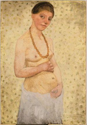 Paula Modersohn-Becker: Selbstbildnis am 6. Hochzeitstag, 1906, Öl auf Pappe, 101,8x70,2 cm © Kunstsammlungen Böttgerstraße, Paula Modersohn-Becker Museum, Bremen 2010.