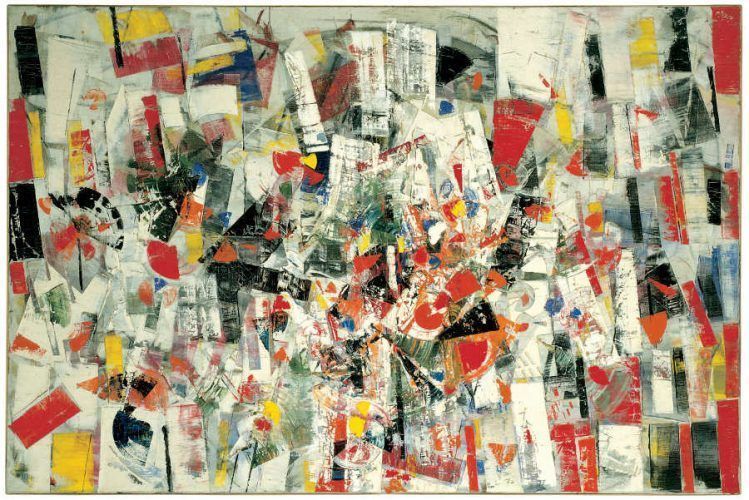 Tancredi Parmeggiani (Feltre 1927–Rome 1964), Composition, 1955, Öl and Tempera auf Leinwand, 129.5 x 181 cm (Venedig, Peggy Guggenheim Collection, 76.2553)