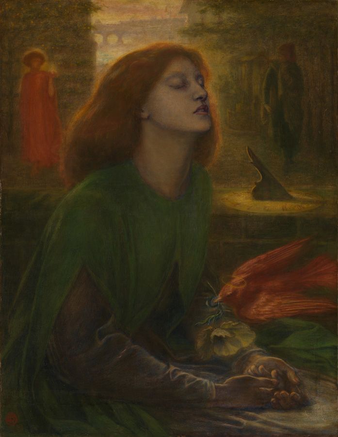 Dante Gabriel Rossetti, Beata Beatrix, c. 1864-1870, oil on canvas, 86.4 x 66 cm (34 x 26 in.), Tate. Presented by Georgiana, Baroness Mount-Temple in memory of her husband, Francis, Baron Mount-Temple 1889.