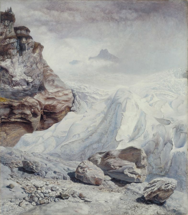 John Brett, Glacier at Rosenlaui, 1856, oil on canvas, 44.5 x 41.9 cm (17 1/2 x 16 1/2 in.), Tate. Purchased 1946.