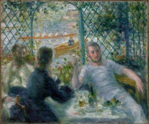 Pierre-Auguste Renoir, Mittagessen im Restaurant Fournaise (Mittagessen der Ruderer), 1875, Öl auf Leinwand, 55 × 65.9 cm (Art Institute of Chicago, Collection Potter Palmer)