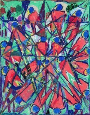 Adolf Hölzel, Vielfigurenprisma, um 1930, Pastell auf Papier, 32,7 x 25,2 cm, Privatbesitz.