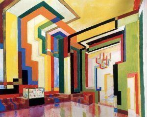 Wenzel Hablik, o.T. (Entwurf für einen Festsaal), 1924, Aquarell, Tempera, Goldbronze, Bleistift auf Papier, 31,9 x 40,6 cm, Wenzel-Hablik-Museum, Itzehoe.