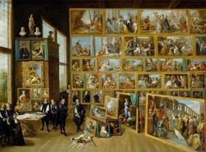 Teniers, Erzherzog Leopold Willem in seiner Galerie in Brüssel, um 1651, Öl auf Leinwand, 123 x 163 cm (Kunsthistorisches Museum, Wien).