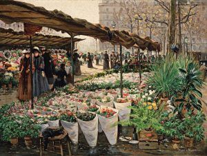 Theodor von Hörmann, Blumenmarkt an der Madeleine IV, um 1889, Öl auf Leinwand, 46 × 61,2 cm (Leopold Museum, Wien)
