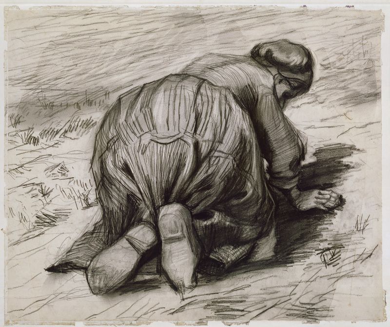 Vincent van Gogh, Bäuerin, knieend, 1885, Schwarze Kreide auf Papier © The National Museum of Art, Architecture and Design, Oslo.