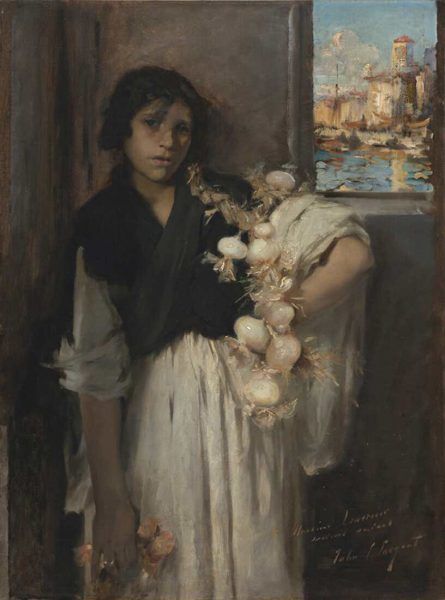 John Singer Sargent (1856–1925), Venezianische Zwiebelverkäuferin (Venetian Onion Seller), um 1880–1882, Öl auf Leinwand, 95 x 70 cm (Museo Thyssen-Bornemisza, Madrid Inv.-Nr. 731 (1979.56))
