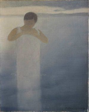 Félix Vallotton, Badende im Hemd, um 1883, Öl auf Leinwand, 27 x 21,3 cm (Privatsammlung, Villa Flora, Winterthur)