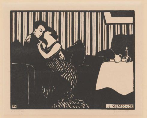 Félix Vallotton, Intimes: Die Lüge, 1897, Holzschnitt, 18 x 22,2 cm (Privatsammlung, Villa FLora, Winterthur)
