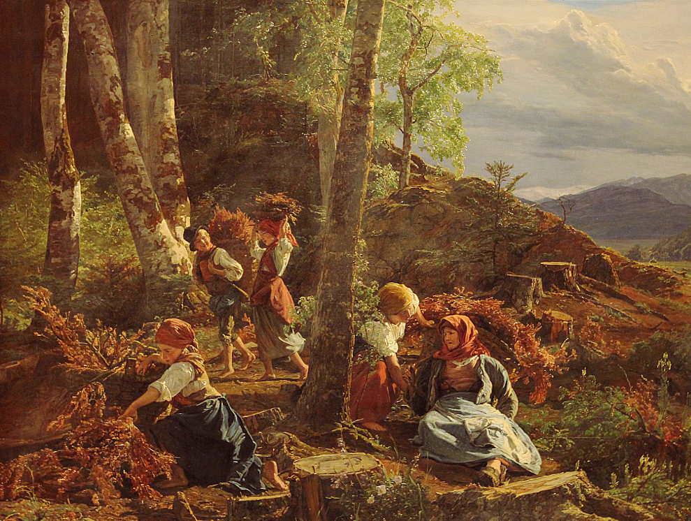 Ferdinand Georg Waldmüller, Reisigsammler im Wienerwald, 1855, Öl auf Holz, 60 × 76,5 cm, Bez. u. M.: Waldmüller 1855 (Belvedere, Wien, Inv.-Nr. 2106)
